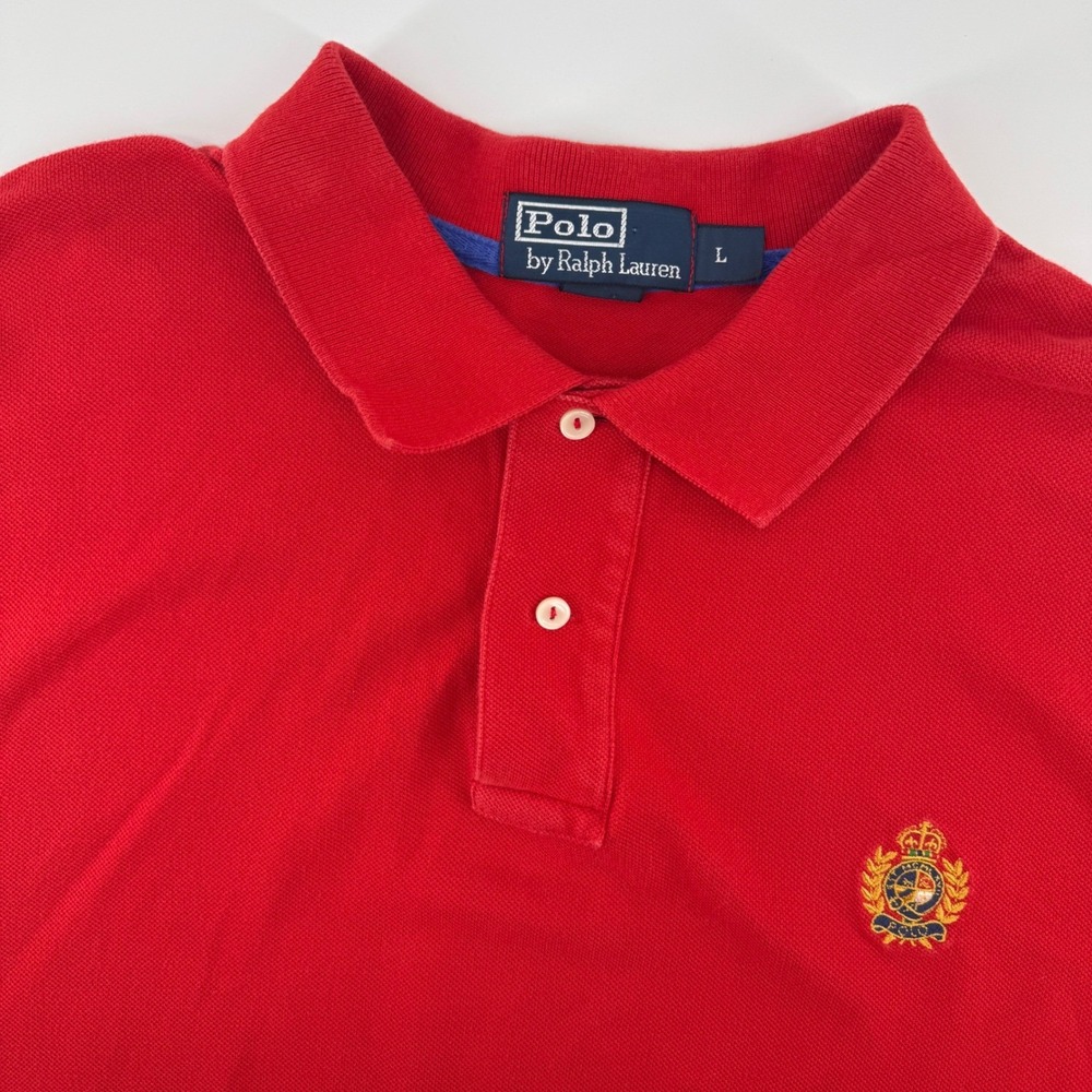 Polo Ralph Lauren Polo Shirt Mens Large Red Crest Logo Embroidered Pique Cotton